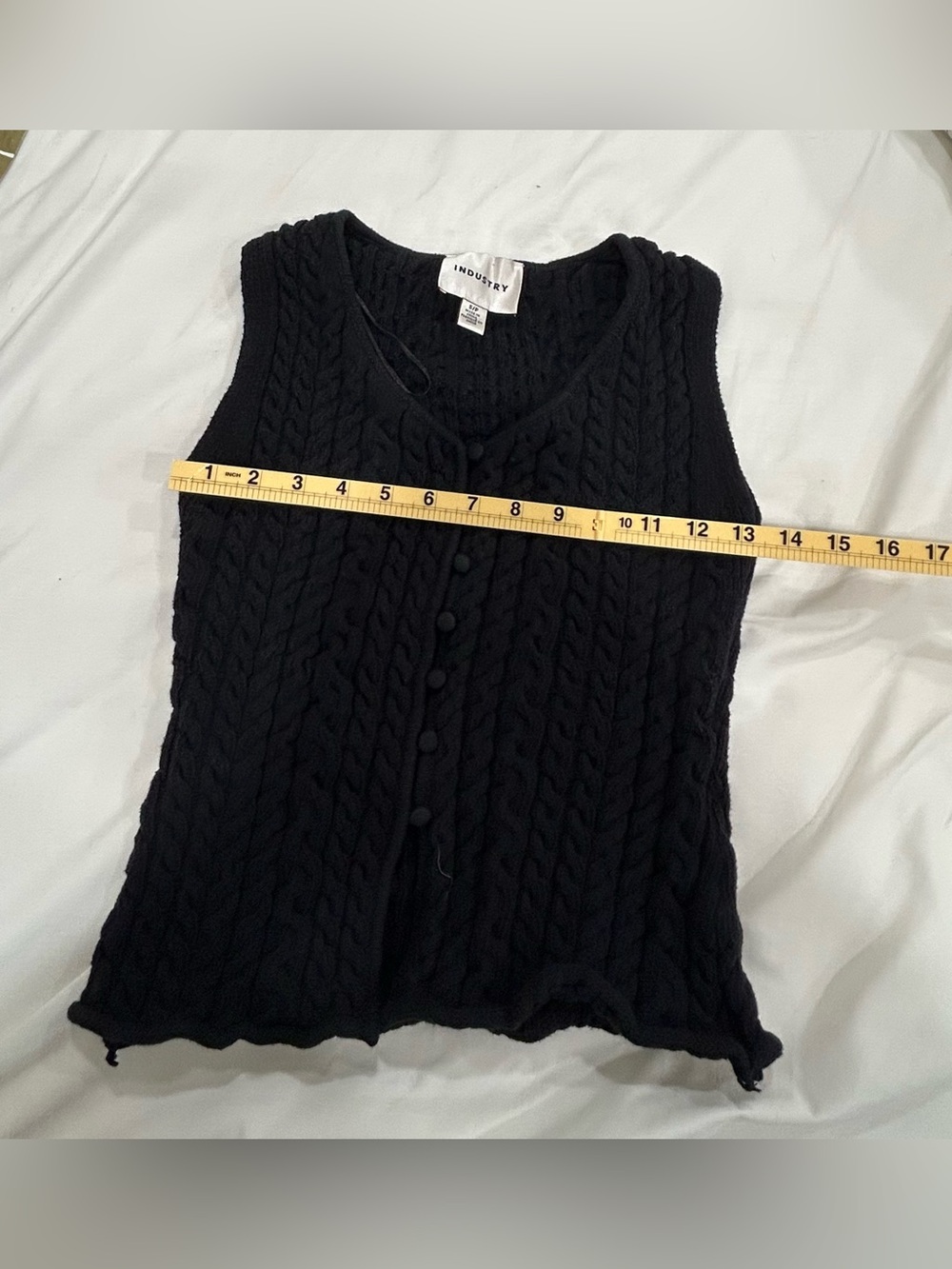 Industry Black Cable Knit Sleeveless Sweater Vest Button Front Size S
